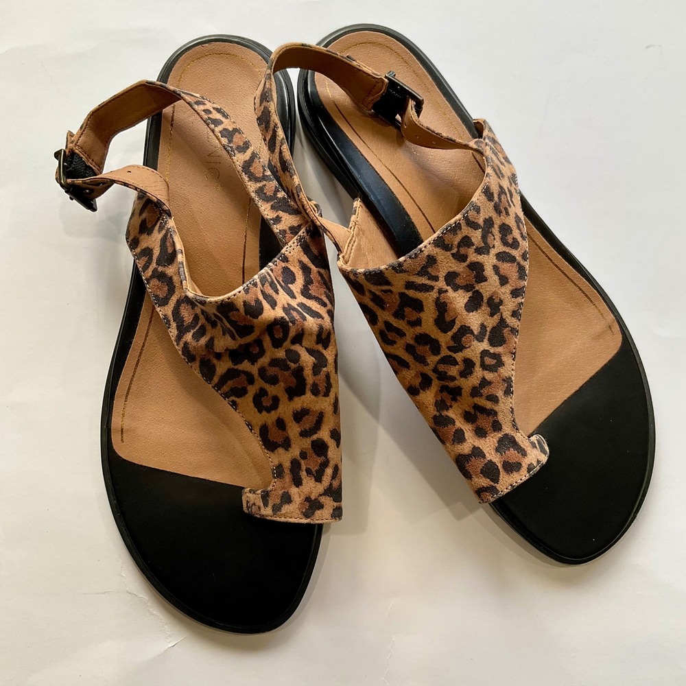 Vionic Ella Leopard Print Calf Hair Toe Loop Slingback Sandals Womens 10M NWOT